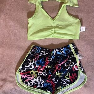 Baby SHEIN Neon Green Top and Colorful Shorts Set